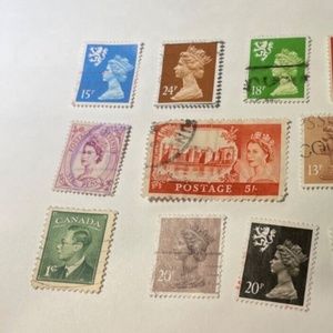 12 Vintage Mix British Stamps Of Queen And King By Machin In1924. set 6/canceled
